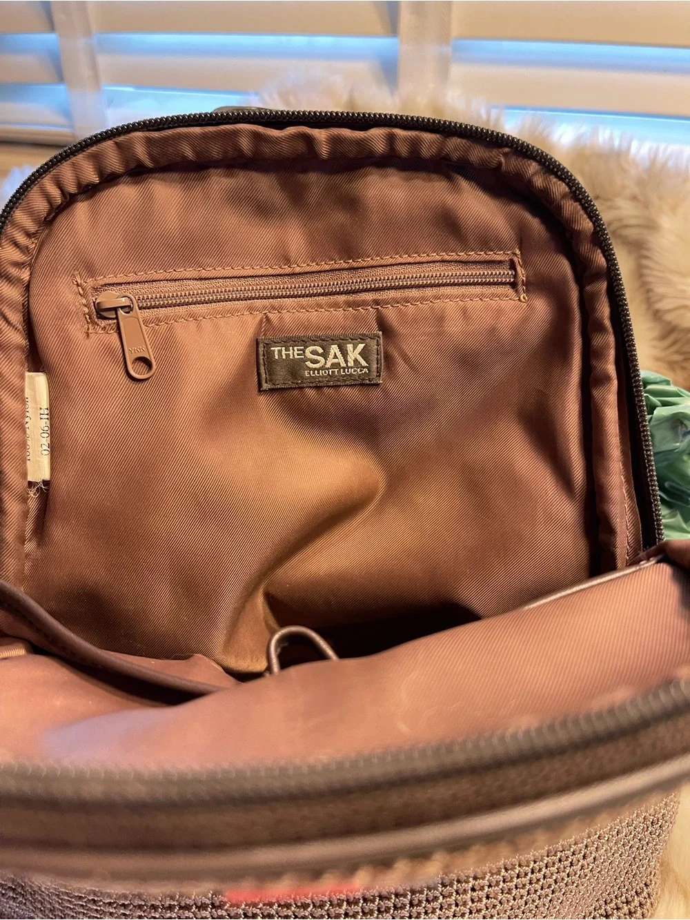 The Sak Brown Woven Backpack with Dark Trim